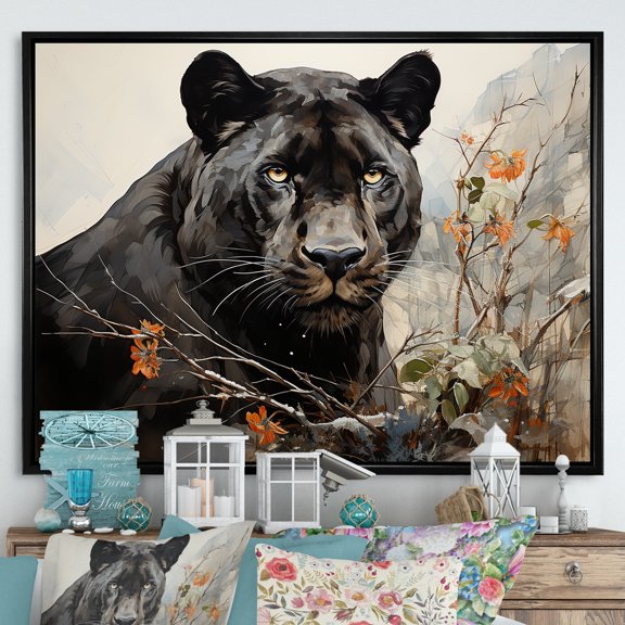 Designart "Harmony Among Black Panthers" Animals Panther Floater Framed Wall Decor