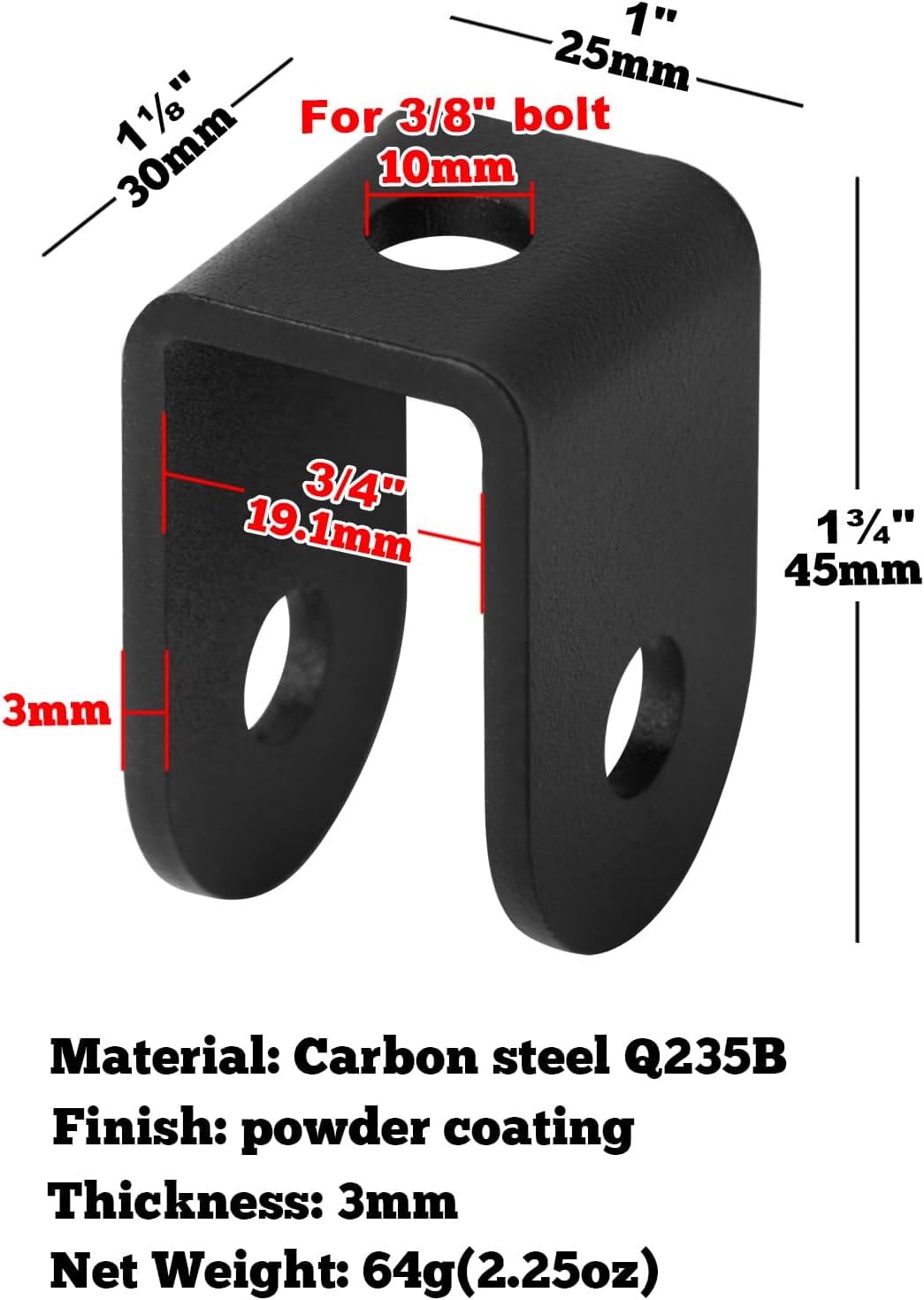 20 Pcs Black 3/4" U Bracket for Panel,Thickness 1/8"(3 mm),Powder Coating