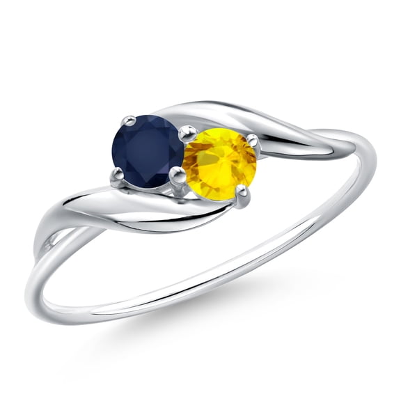 Gem Stone King 10K White Gold Round Blue Sapphire and Yellow Sapphire Ring for Women (0.38 Cttw, Round 3.5MM, Gemstone September Birthstone, Size 9)