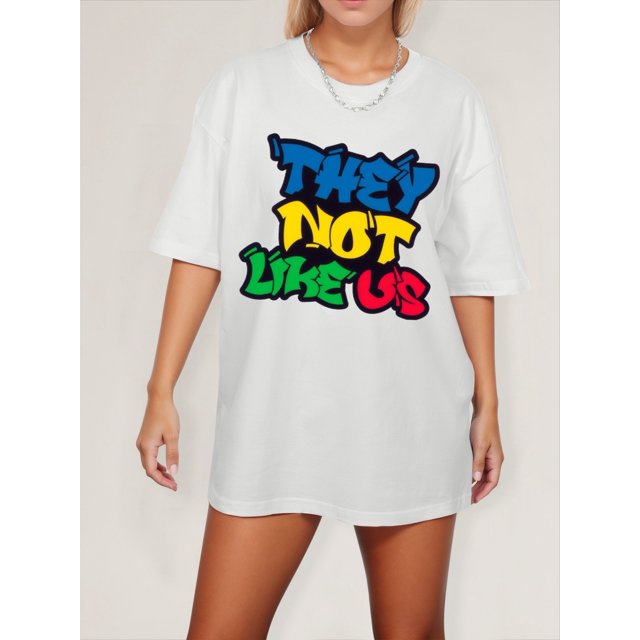 Women's Graphic Tee with Bold "THEY NOT LIKE US" Print - Short Sleeve Round Neck Casual Pullover - 100% Cotton Comfortable Summer T-Shirt - Machine Washable, Street Fashion Tee | Round Neck Top | Dur