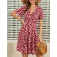 thumbnail image 4 of Womens Sundress Summer Floral Short Sleeve Wrap V Neck A-Line Midi Dress Flower 4 M, 4 of 9