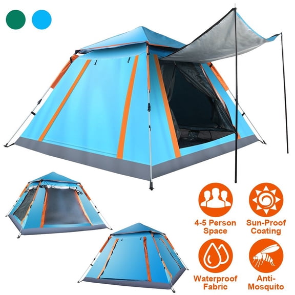 4-5 Person Camping Tent Foldable Waterproof Outdoor Tent with 2 Mosquito Net Windows Aluminum Pole & Oxford Fabric for Hiking Fishing Adventure