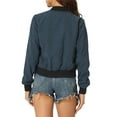 thumbnail image 3 of INSPIRE CHIC Women's Jacket Stand Collar Long Sleeve Zip up Flap Pocket Bomber Jacket L Navy Blue, 3 of 6