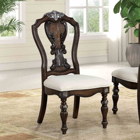 LiviNest Traditional Dining Chairs 2-Pack: Ornate Corbels Dark Brown Finish - Solid Wood Side Chairs for Formal Restaurant Seating & Upscale Dining Room Decor