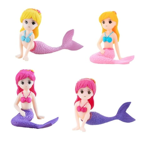 MAOMIA Miniature Mermaid PresNok Figurines 4 Pcs, Mini Mermaid Figure Collection Playset Doll Birthday Cake Toppers Decoration Wedding Party Supplies Moss Landscape DIY Terrarium Crafts Ornament