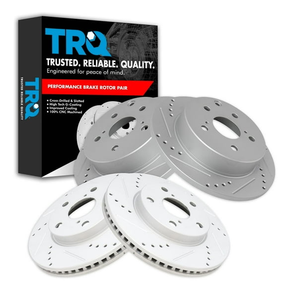 TRQ Front and Rear Performance Brake Rotors Set Premium G-Coated Cross Drilled & Slotted Fits Select 2010-2012 Lexus HS250h 2006-2018 Toyota RAV4