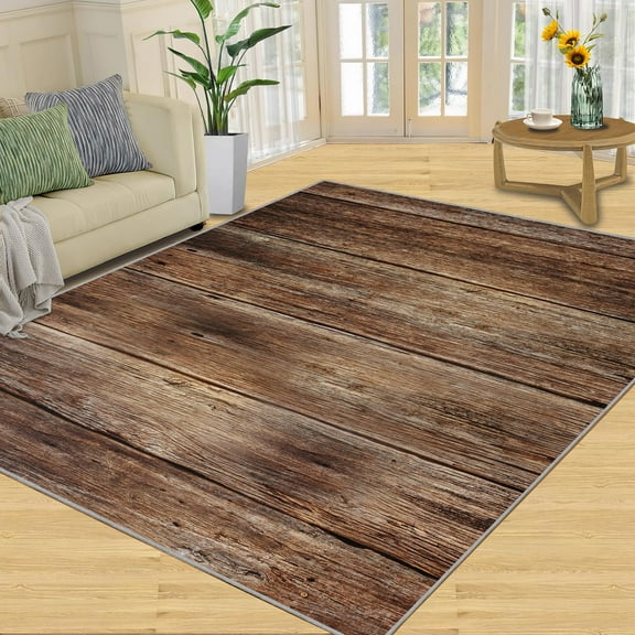 Brown Wood Grain Area Rug, Simple Classic Rugs For Living Room, Machine Washable Rug With Non-Slip Backing Indoor Carpet For Bedroom Study Office Apartment