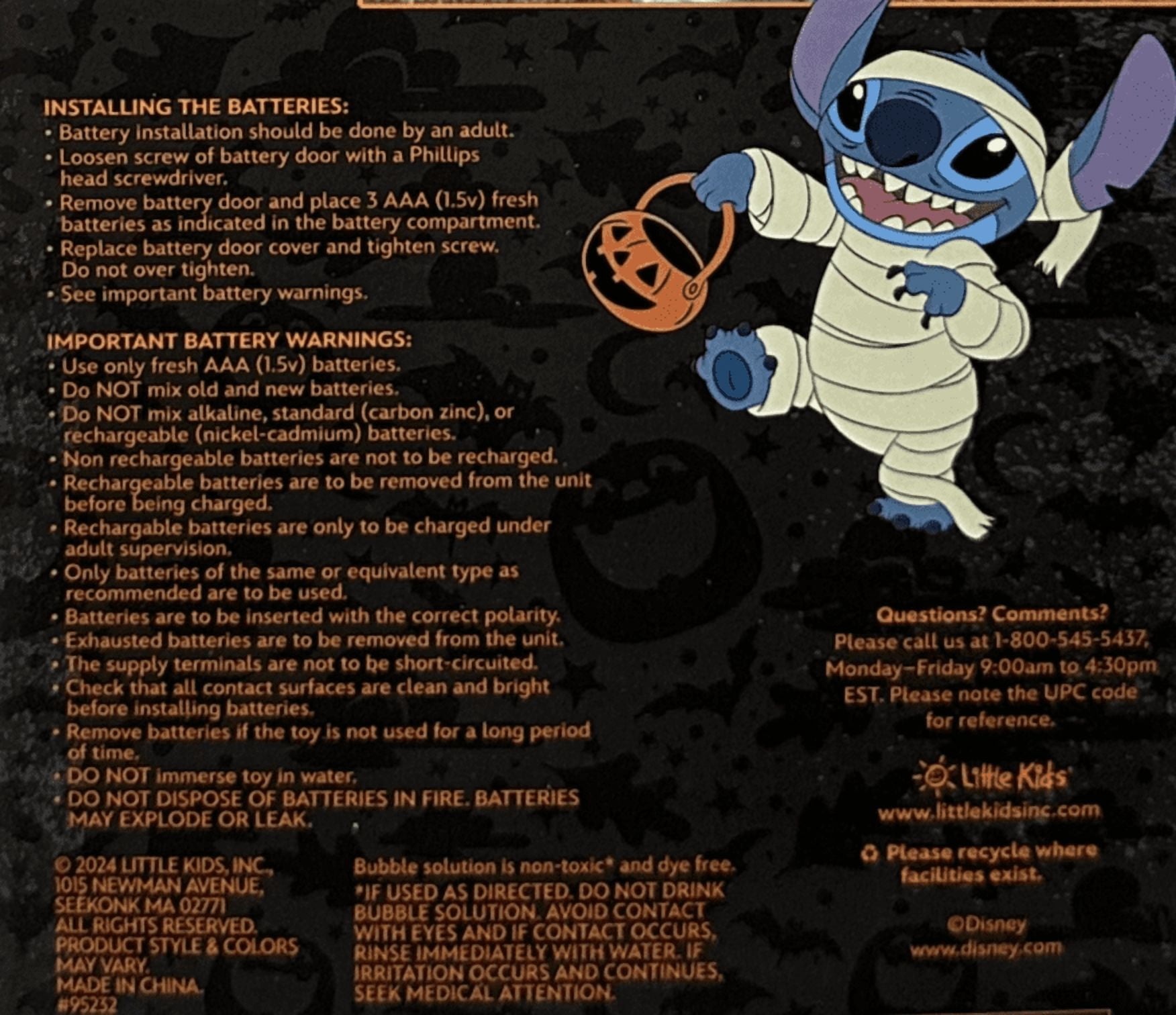 Disney Lilo & Stitch Spooky Night Light Up Bubble Blower, Halloween Bubble Wand