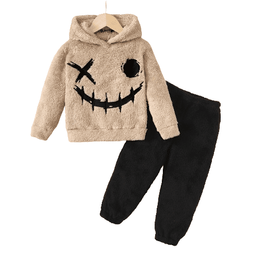 Mikrdoo Boys Halloween Outfits Pants Set Joker Face Print Long Sleeve Fluffy Tops Elastic Pants 2Pcs Clothing Toddler to Big Kid