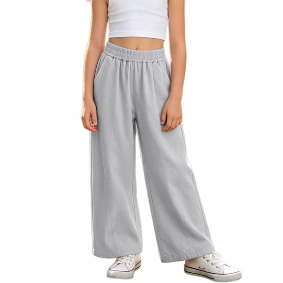 CPNG Girls Sweatpants Elastic High Waist Straight Wide Leg Baggy Pants Loose Fit Lightweight Breathable Street Style Casual Pants