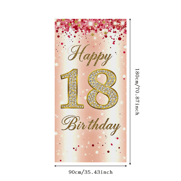 Pink Sparkly Happy 18th Birthday Backdrop Banner with Glittery Accents and Confetti Decorations Party Supplies Photography Props for Birthday Party Decor Birthday Decoration