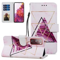 Allytech Folio Case for Samsung Galaxy S20 FE 5G 6.5 inch, PU Leather & TPU Protective ID Credit Holder Stand Purse Case with Removable Hand Strap/Magnetic Snap for Samsung S20 FE 2020,Triangle Marble