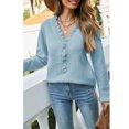 thumbnail image 3 of Suéter de mujer Otoño Invierno Botón Diseño de orillo fibroso Cuello en V Suelto Cómodo Piel amigable Suéter de punto Azul L, 3 of 7
