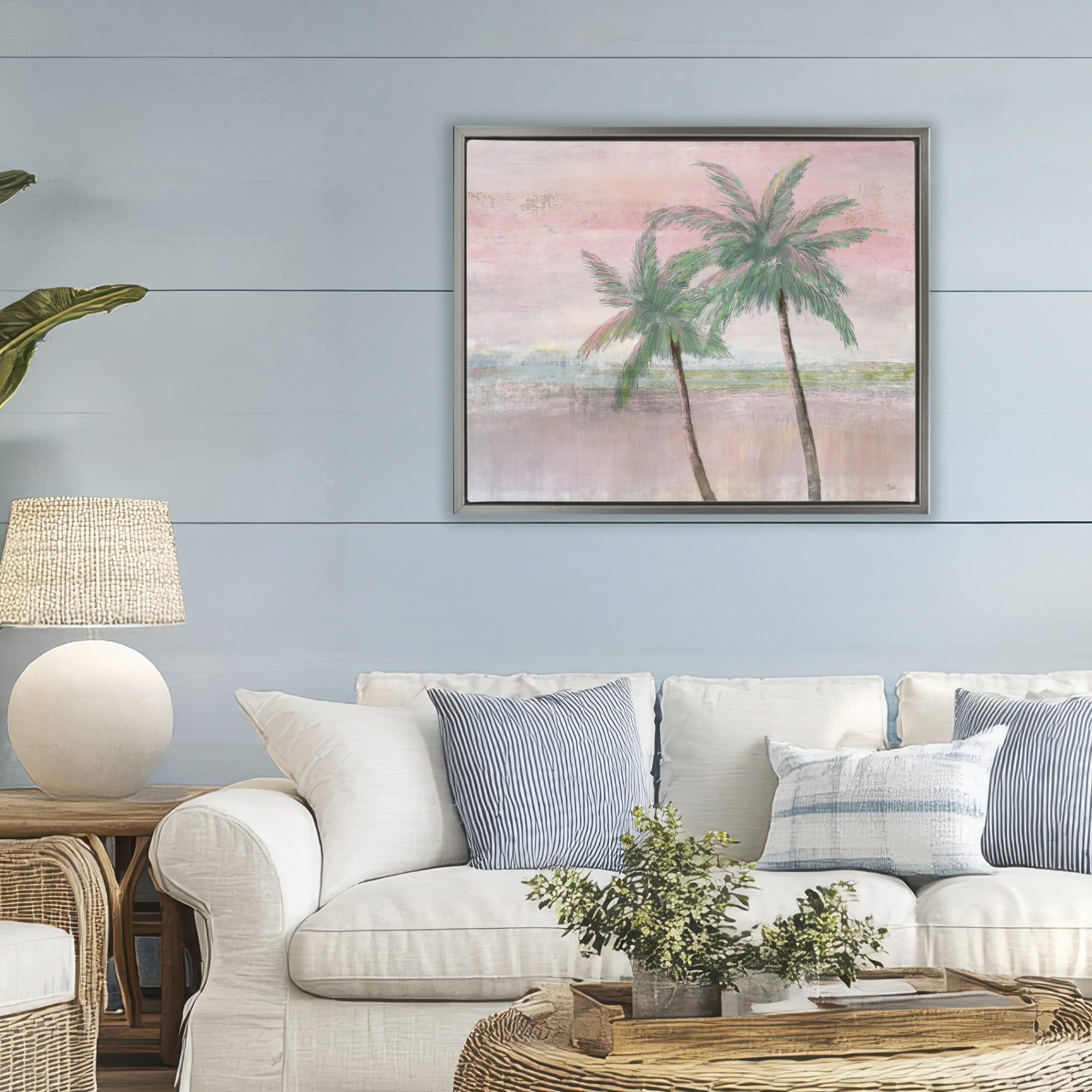 Stupell Industries Sunset Palms at Dusk Gray Framed Floater Canvas Wall Art, design by Nan