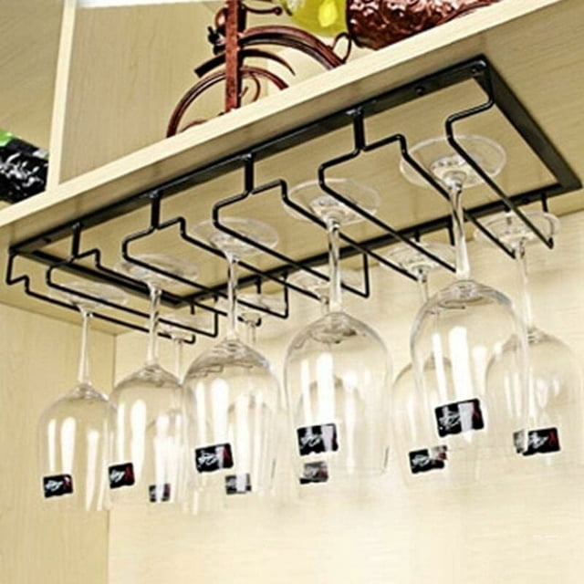 Under Cabinet Stemware Rack, Space Saving Wine Cup Holder for Kitchen Bar Storage Hanger, Metal Organizer Easy Installation, Sturdy Structure for 12 to 18 Glasses