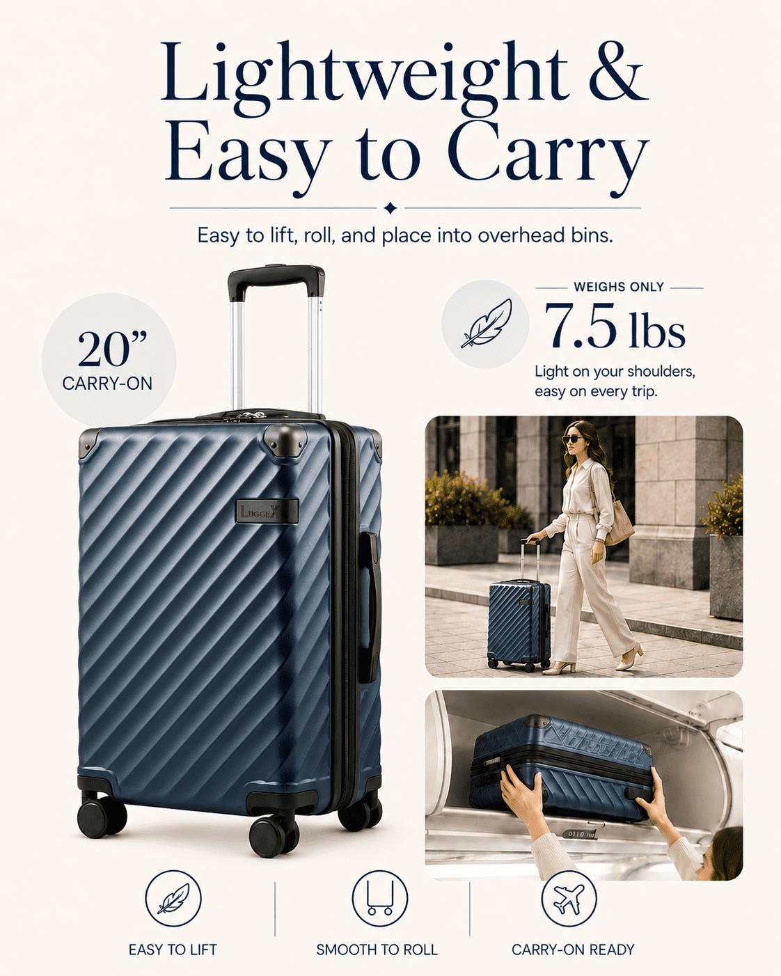 20" Carry-on Polycarbonate Expandable Hardshell Luggage,Navy