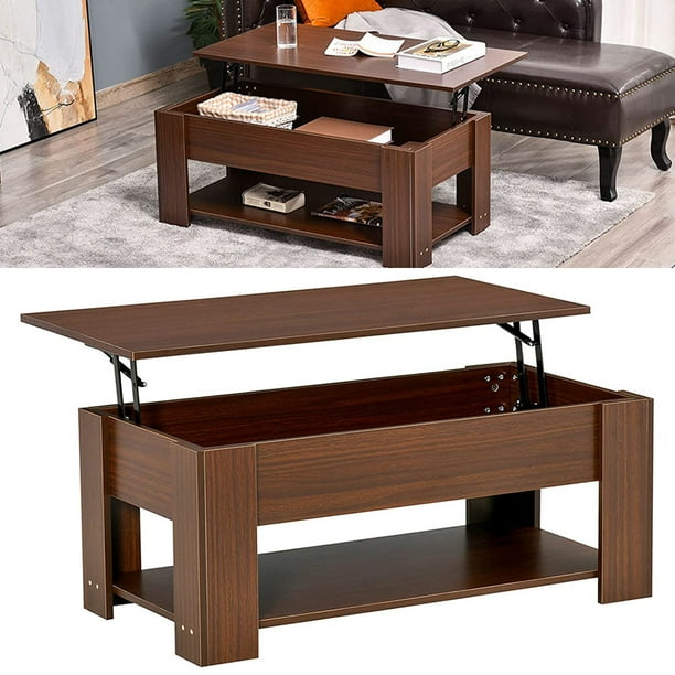 Gplesas Modern Lifttop Lower Shelf Solid Coffee Table Multifunctional