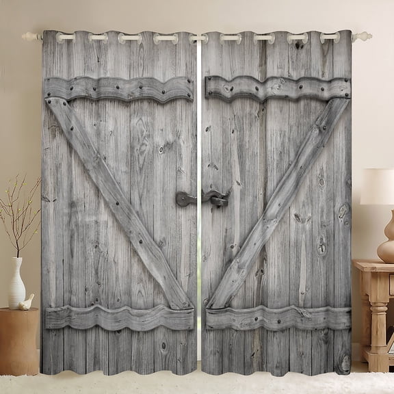 Manfei Old Wooden Board Black Out Curtains,Country Farmhouse Lodge Curtains Pack of 2 (42x63 Each),Rustic Western Farm Bedroom Curtains For Adults,Microfiber Bedroom Decor