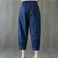 thumbnail image 4 of CLOISE Womens Capri Pants Athletic With Pockets Cotton Linen Capris Pants Athletic Mid Rise Lounge Capris Pull On Cropped Pants Loose Elastic Waist Cropped Trousers Solid Summer Blue, 4 of 6