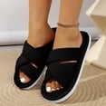 thumbnail image 3 of Iyufng Womens Criss Cross Strap Textile Slippers Soft Comfortable Open Toe Flat Warm Cozy Casual Indoor House Slide Sandals, 3 of 7