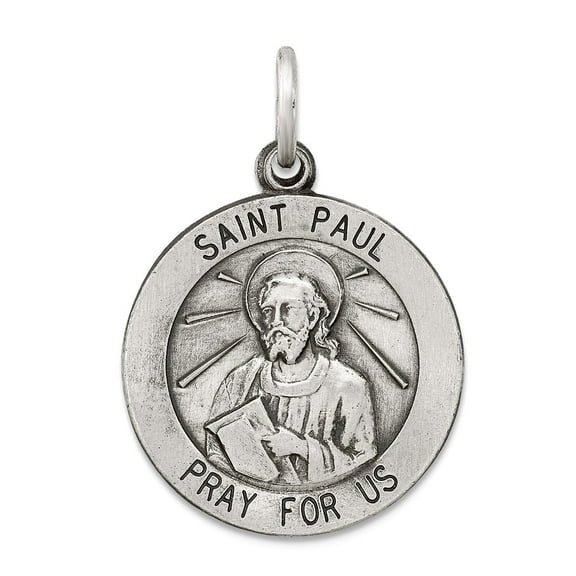 925 Sterling Silver Solid Oxidized Antiqued Saint Paul Medal Pendant Necklace 25x20mm Wide Pendant for Women