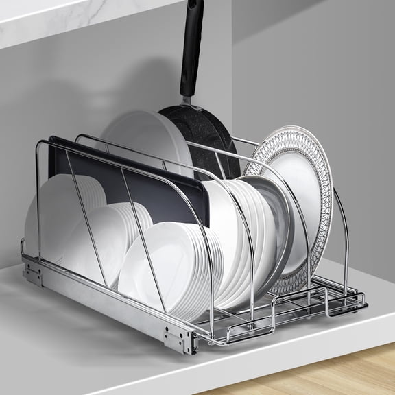 VEVOR Pan and Pot Rack Kitchen Organizers, Expandable Pull Out Under Cabinet Organizer, Adjustable Dividers, Heavy Duty Pan Organizer, Carbon Steel Pot Holder