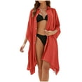thumbnail image 2 of Women's Batwing Sleeve Button Shirts Cover Up Beach Open Front Oversized Cardigan Summer Beach Beach Cover up Skirt Orange One Size, 2 of 5