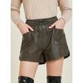 thumbnail image 2 of DARING DIVA Women's Faux Leather Elastic High Waist PU Shorts M Coffee, 2 of 6