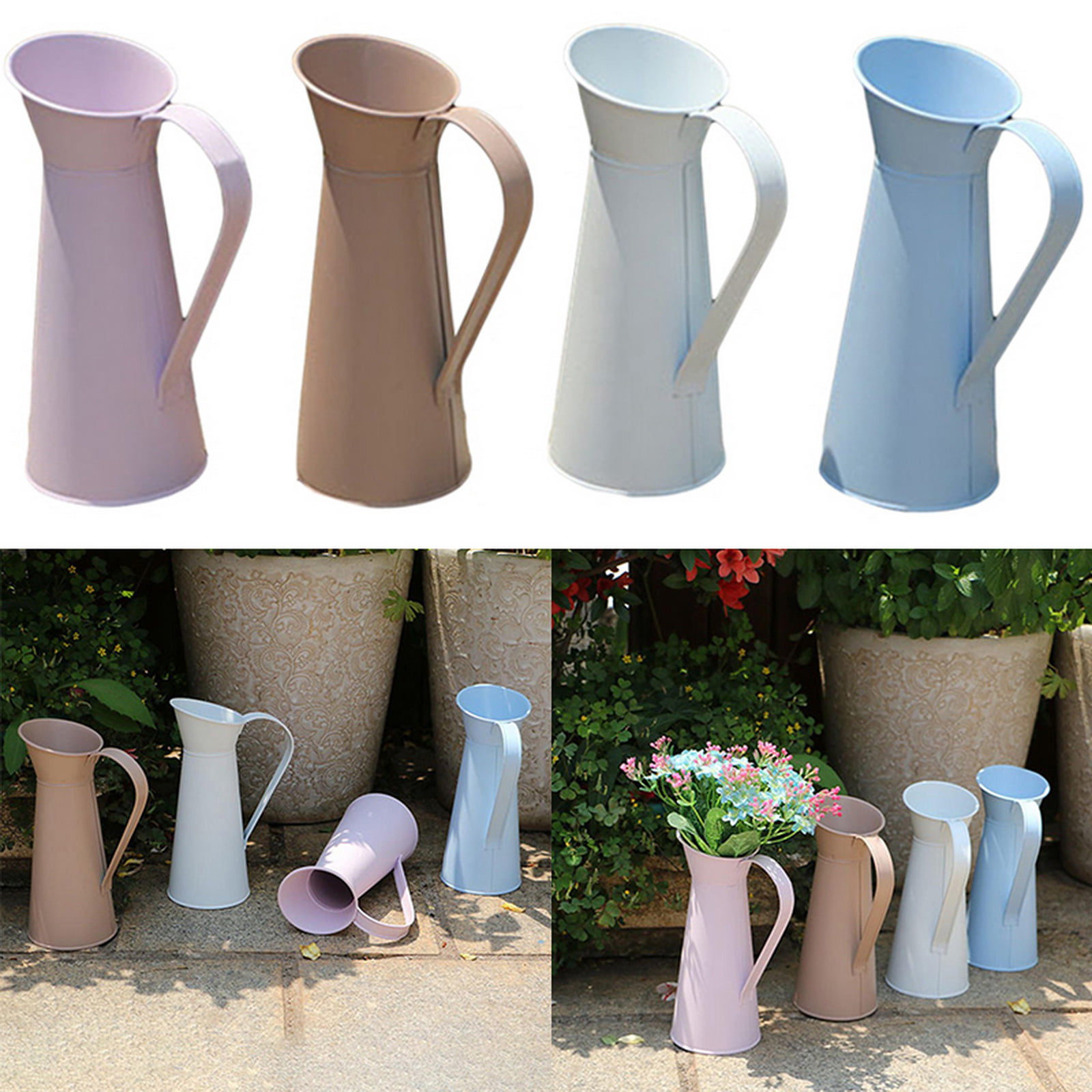 Outdoor kitchen utensil holder Metal vase rustic Vintage blue enamel pitcher jug