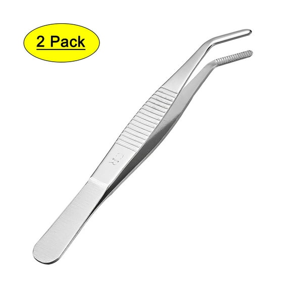 2Pcs 5.5 inch Stainless Steel Tweezers with Curved Serrated Tip