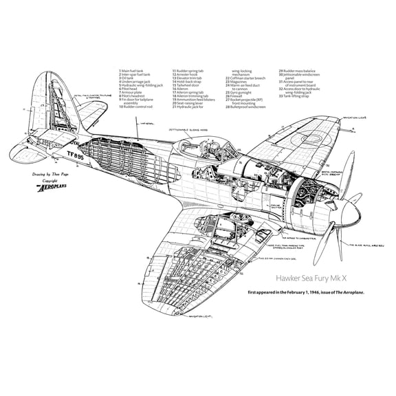 Page Hawker Sea Fury Mark X Airplane Cutaway Extra Large XL Wall Art Poster Print