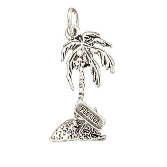 Sterling Silver 8" 4.5mm Charm Bracelet With Attached FLORIDA Word Coconut Palm Tree Charm