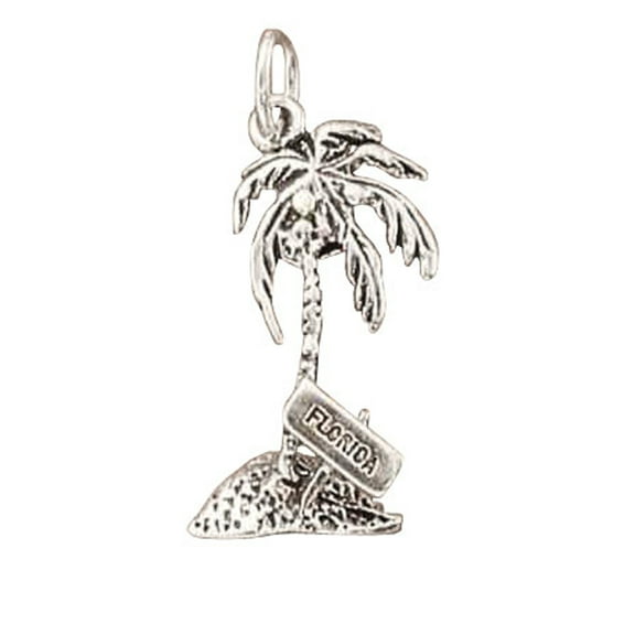 Sterling Silver 16" .8mm Box Chain FLORIDA Word Palm Tree Pendant Necklace