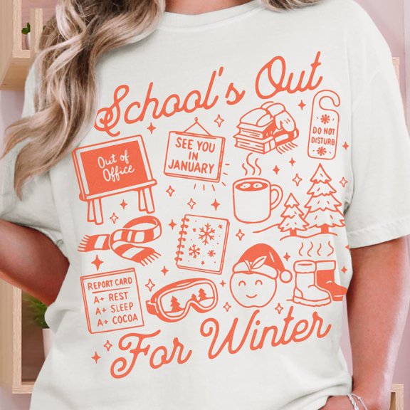 Teacher Shirt, School’s Out for Winter Break Tee, Teacher, Staff Shirt, Cozy Classroom Top All Size S-5Xl