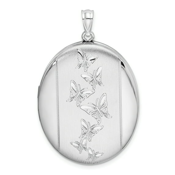 Beautiful Sterling Silver Rhodium-plated Butterflies 34mm Oval Locket
