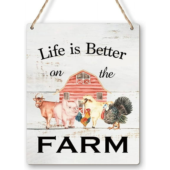 Life is Better on the Farm Wood Sign Wall Art Rustic Farm Animals Wooden Hanging Sign for Farmhouse Home Kitchen Door Wall Decoration 8x10 Inch