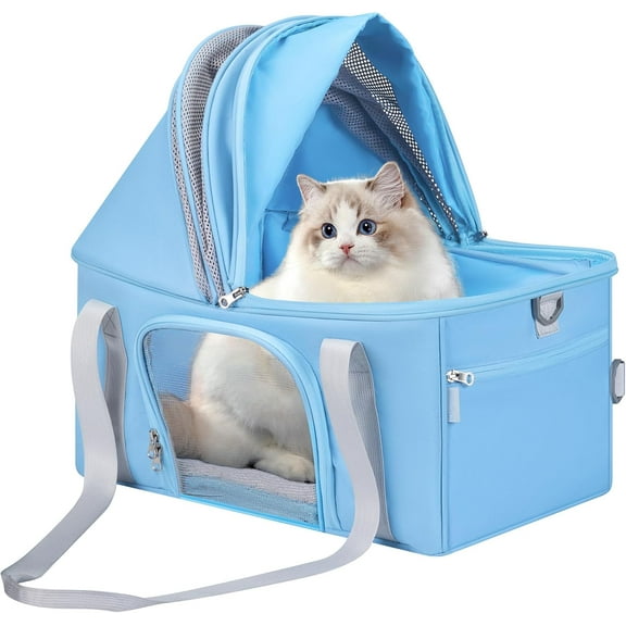 BurgeonNest Top-Expandable Large Cat Carrier, Soft Sided Cat Bag Carrier for Medium Large Pet 15 lbs, Upgrade Small Dog Car Seat, Collapsible Puppy Travel Bag with Semi-Open Mode Canopy