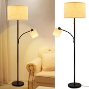 Depuley LED Standing Floor Lamp with Adjustable Side Light, Mid-Century Black Lighting Fixture with Drum Shade (2 Bulbs Included)