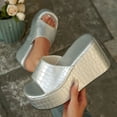 thumbnail image 4 of Hinvhai Wedge Chunky Platform Womens Sandals Backless Slip on Comfy Round Open Toe Mules Summer Sandals for Women Silver 7(39), 4 of 9