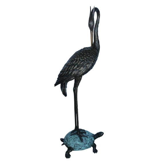Nifao Blue Heron Perched on Turtle Outdoor Fountain Statue, Bronze Garden Water Feature Sculpture for Patio & Yard – Garden Outdoor Decor Sculpture, 21"L x 16"W x 64"H