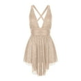 thumbnail image 5 of Wancir Women's Sequin Dress Spaghetti Strap Sexy Deep V Neck Backless Glitter Club Party Skater Swing Mini Dress, 5 of 6
