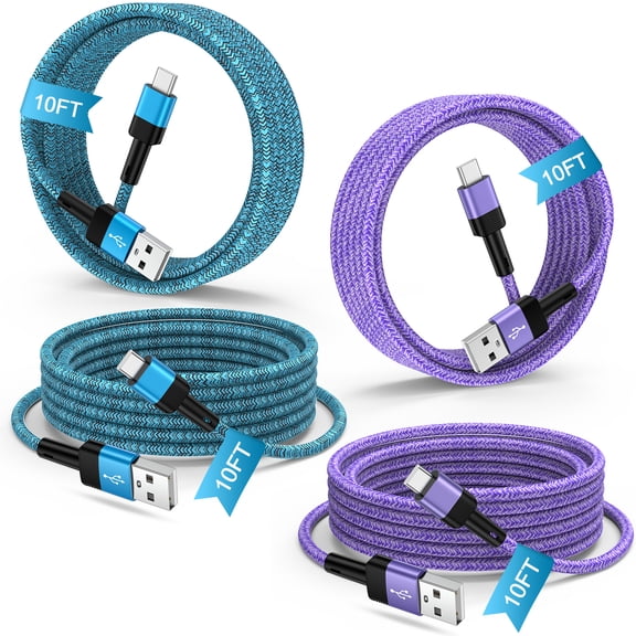 Zacenei USB C Cable,4Pack USB A to USB C Cable 10ft Type C Charger Cable High Speed Fast Charging Cable USB C Charger Cable 10ft Compatible for iPhone 17 16 Samsung Android Phone Charger Cord Type C
