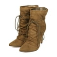 thumbnail image 5 of Liliana EI21 Women Faux Suede Pointy Toe Stiletto Drawstring Ankle Bootie, 5 of 5
