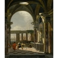 thumbnail image 2 of Jan Baptist Weenix 12x14 Gold Ornate Wood Frame and Double Matted Museum Art Print Titled - Architectural Interior with Foreign Shippers, Ruins and a Shipyard Beyond, 2 of 4