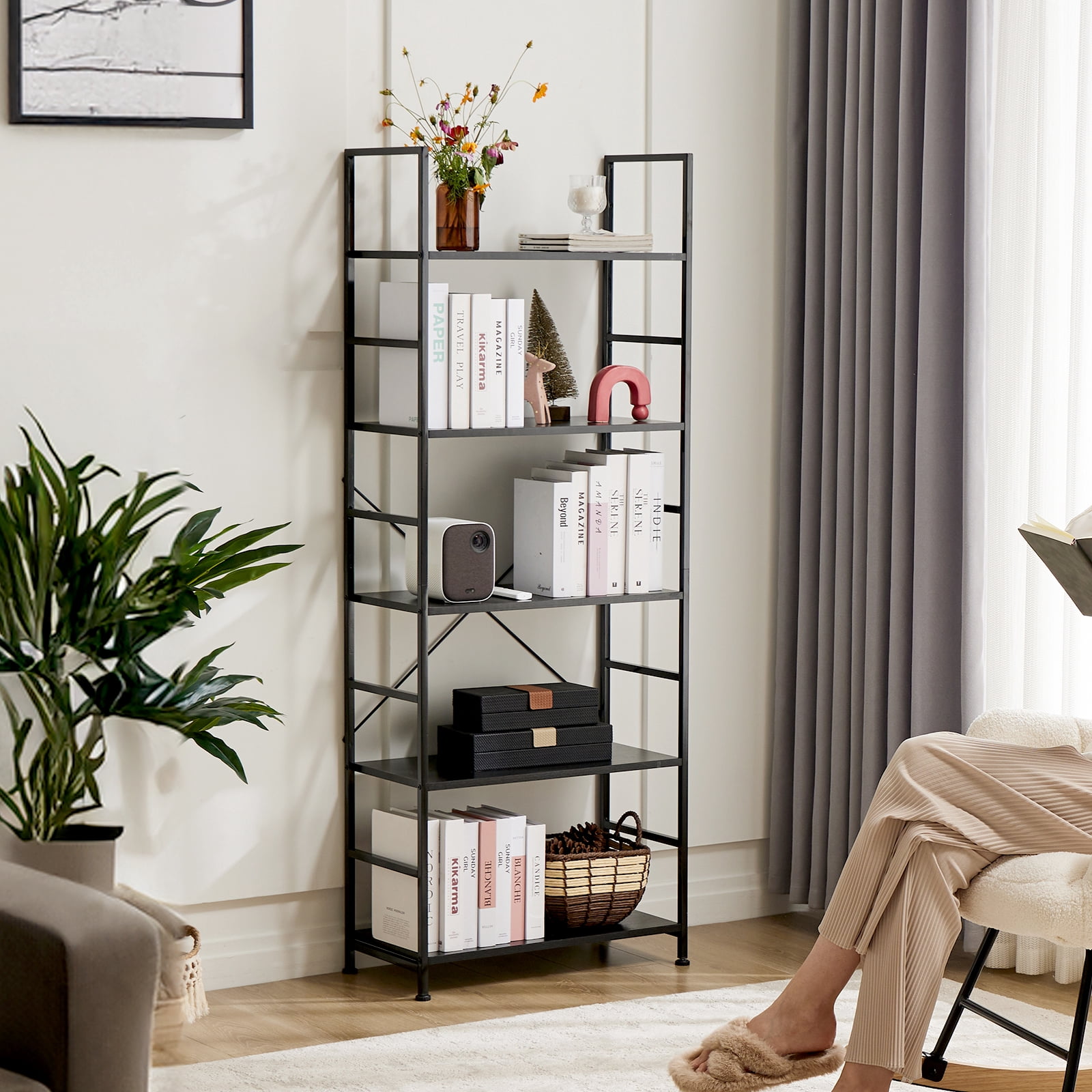 CONCETTA 5 Tier Bookshelf, Home Office Bookcase Shelf Storage Organizer, Modern Book Shelf for Bedroom/Living Room/Home Office, Matte Black