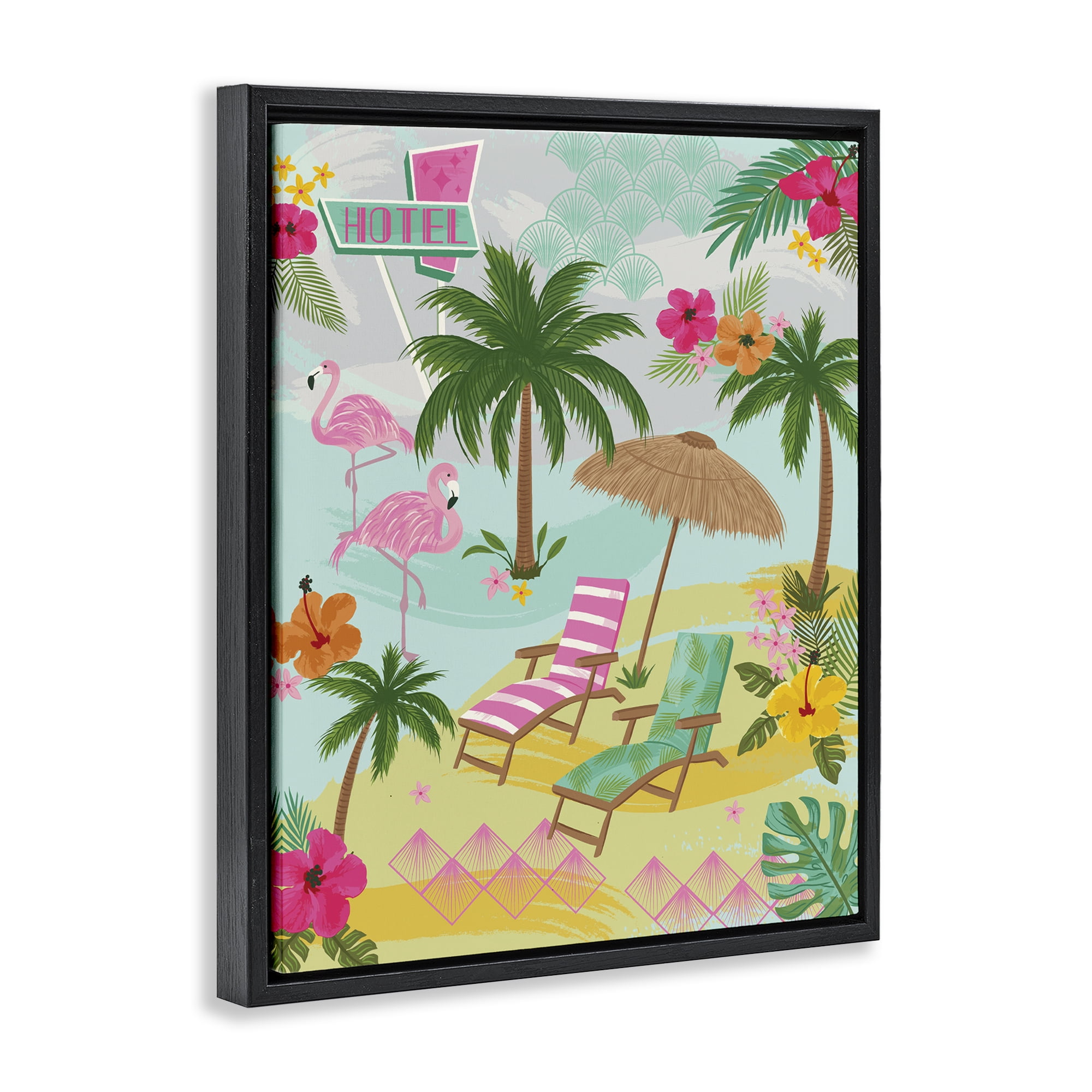 Stupell Industries Tropical Palms Resort Nautical & Beach Painting Black Floater Framed Canvas Art Print Wall Art, 25 x 31