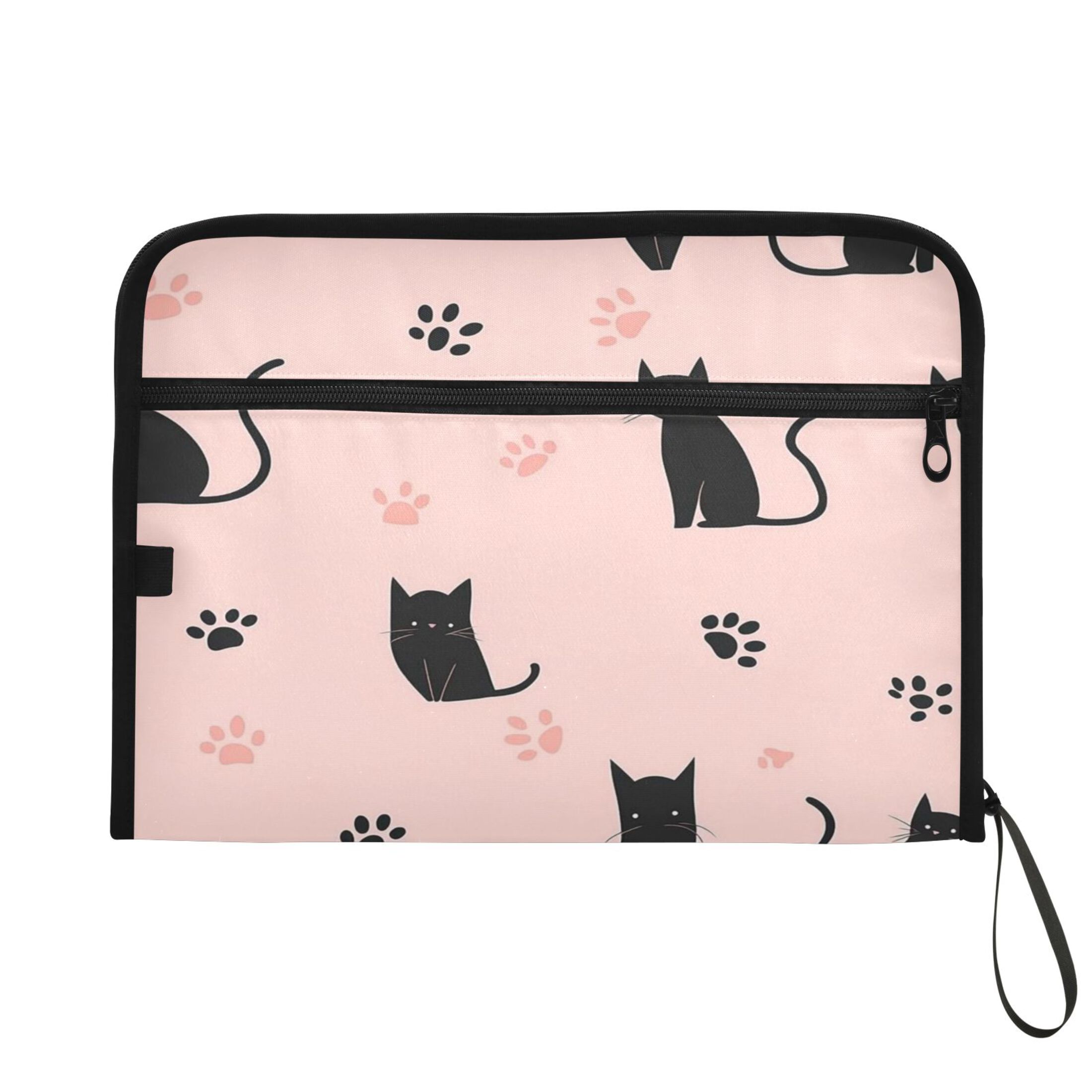 Accordion File Organizer with Zip Closure 13 Pockets Expanding File Folder Letter A4 Paper Document Organizer for Home Office Black Cat and Cat's Paw