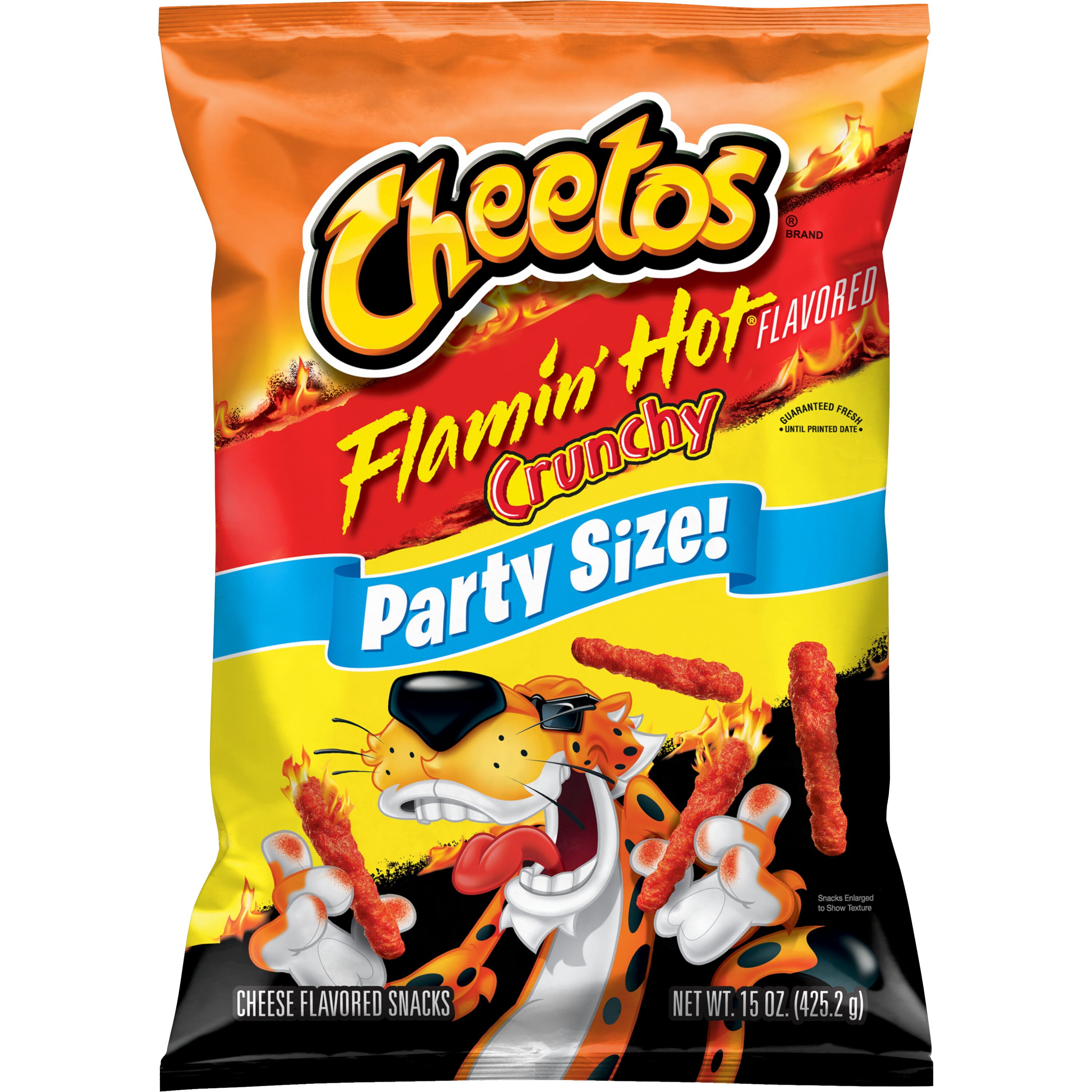 Cheetos Mac 'N Cheese, Flamin' Hot Flavor, 2.11 oz Cups, 12 Count and Cheetos Crunchy Flamin' Hot Cheese Flavored Snacks, Party Size, 15 oz Bag