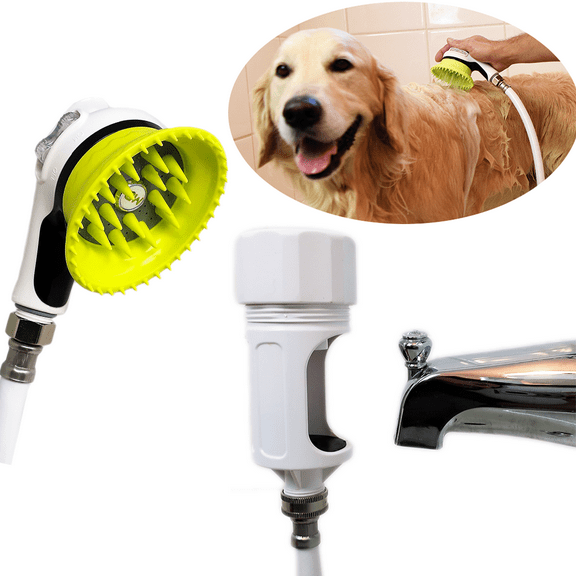 Wondurdog Bathtub Spout and Garden Hose Dog Wash Kit with Splash Shield and Rubber Scrubbing Teeth. For Bathtub Spouts with Front Pullup Lever Only.