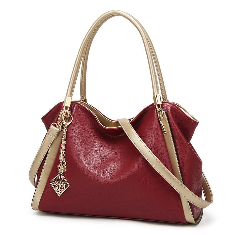 Yan Show Womens PU Satchel Elegant Handbag Shoulder Bag Top Handle Bag Red Purse 
